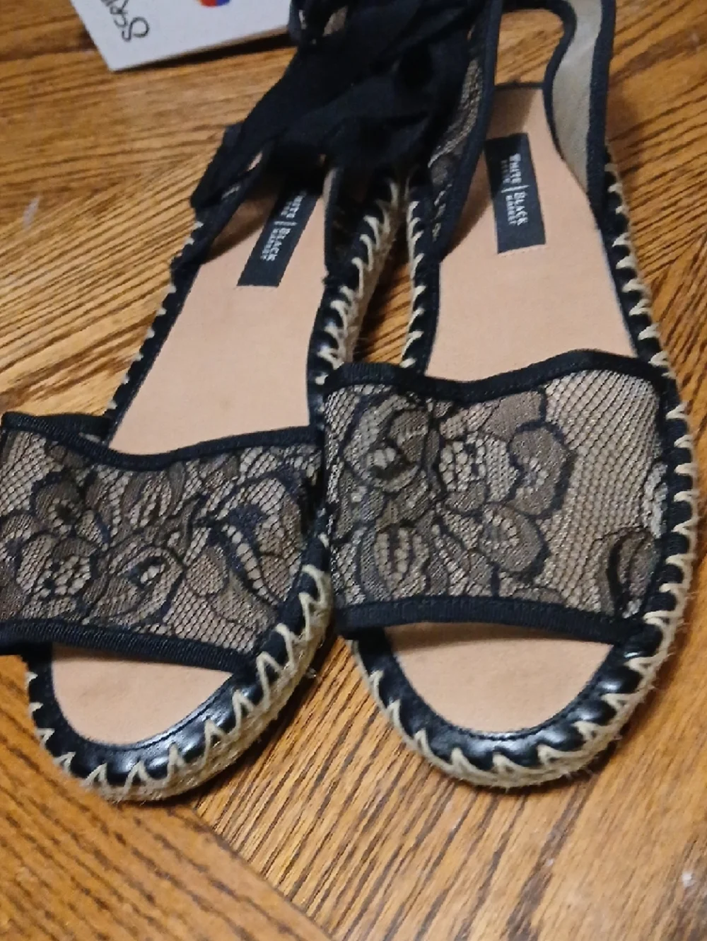 White House Black Market Black Lace Espadrille Ankle-Tie Sandals.sz.9